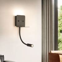 Seinävalaisin + 3W led-lukulamppu USB-portilla, musta