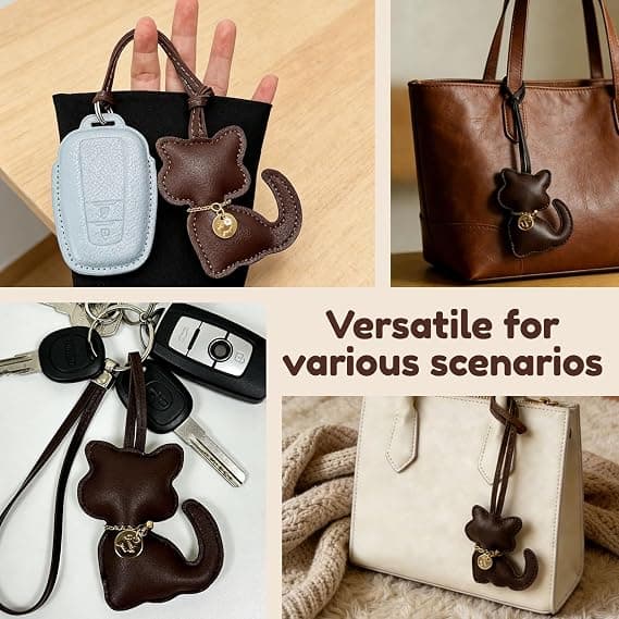 1 st kattformad väskberlock/nyckelring i PU-läder, söt kattberlock för plånbok, trendig väskaccessoar