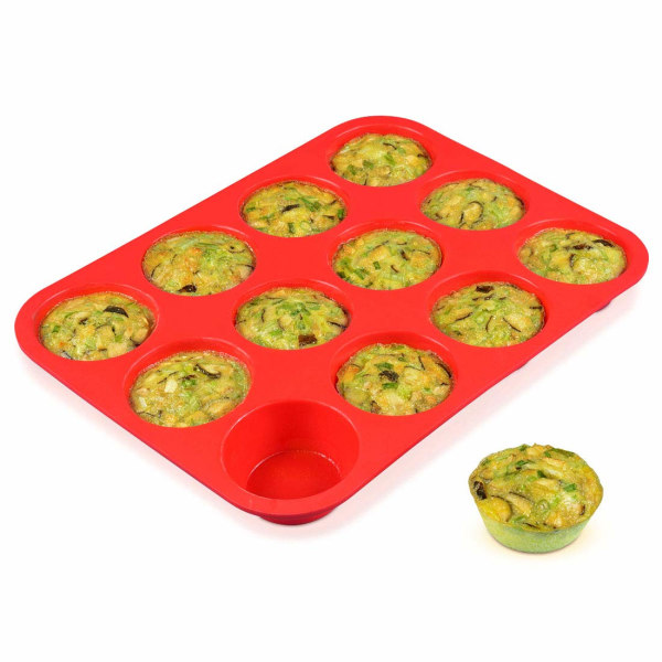 12 kopper nonstick silikon muffinspanne - Bpa fri cupcake form, rød