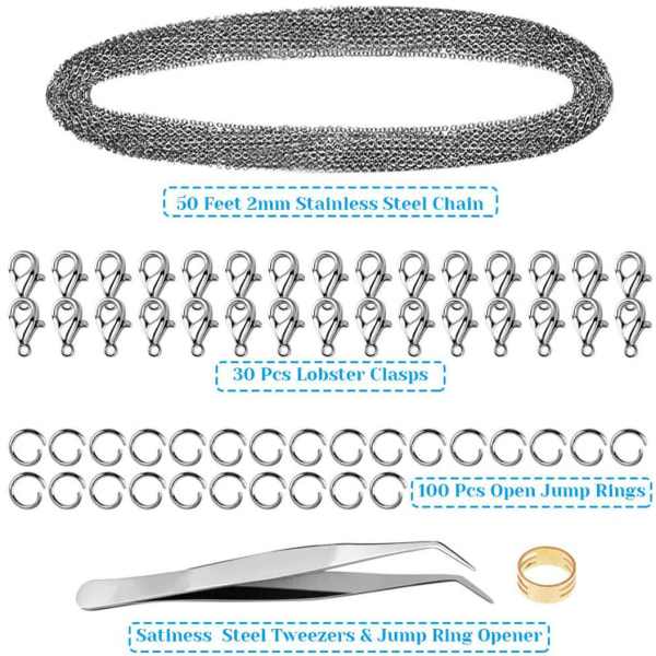 33 fods rustfrit stål DIY Link Chain halskæder med 30