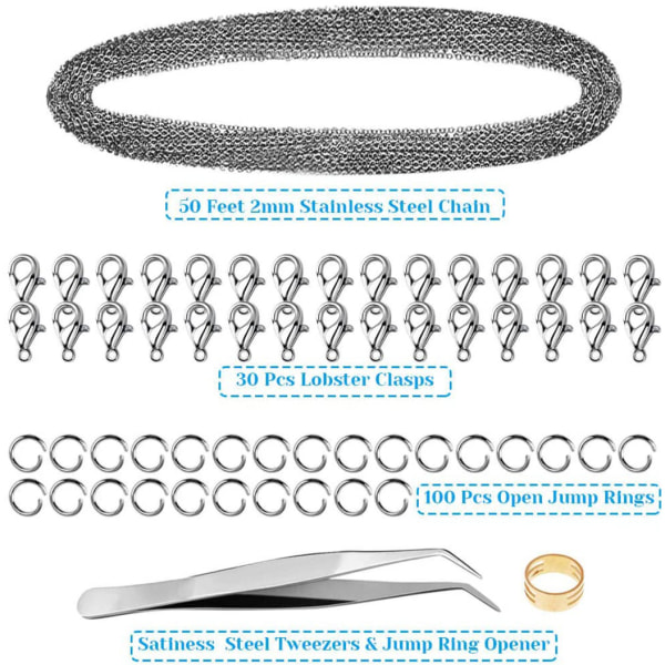 33 fot rustfritt stål DIY lenkekjede halskjeder med 30