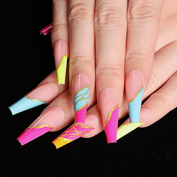 24 st Press On Nails Långa, glansiga lim på naglar, för kvinnor