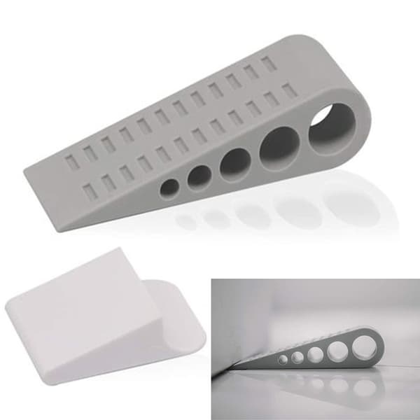 Grå dörrstopp, 2-pack, gummikil, halkfri på alla golv