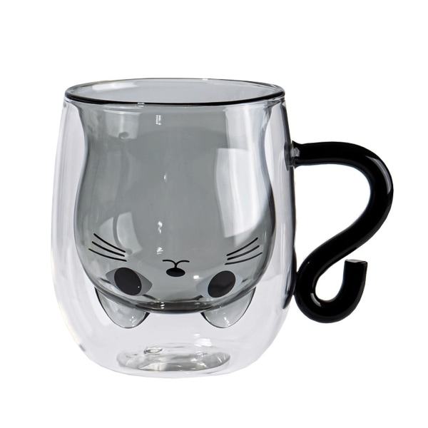 Dubbelväggig svart katt kaffekopp - söt kattdesign, 250-300 ml