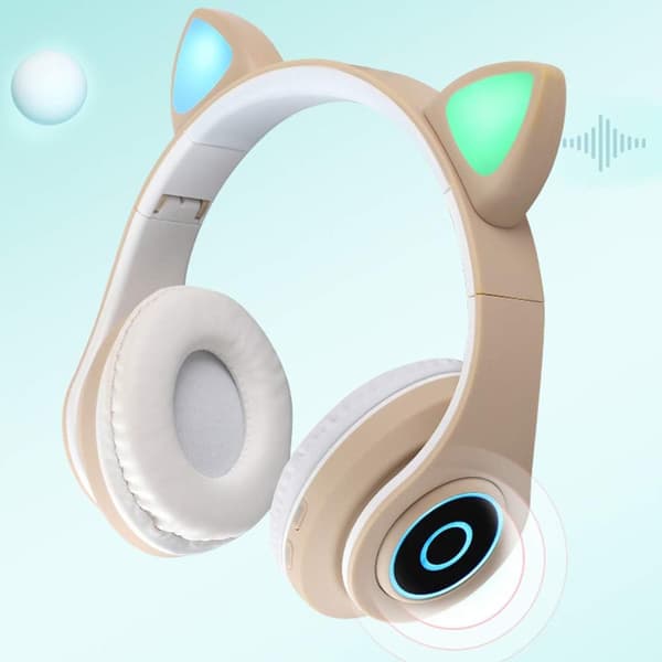Katørehovedtelefoner med blinkende LED-lys, Bluetooth, foldbare