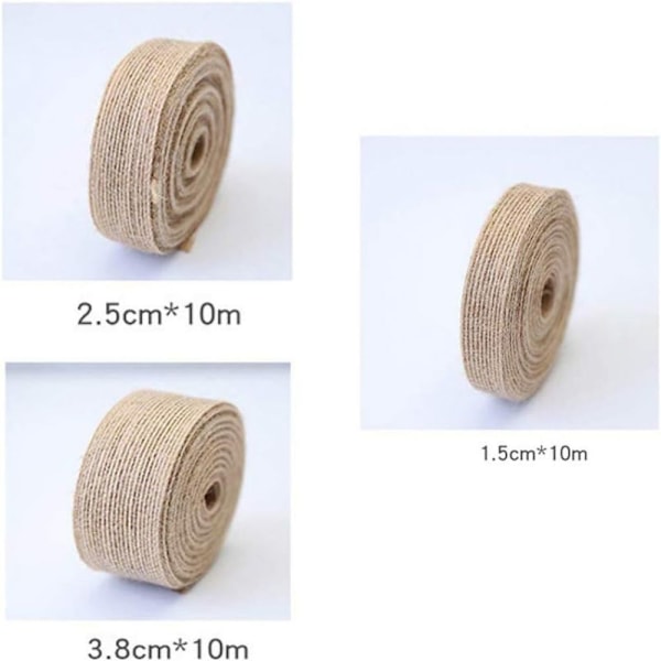 Naturligt säckvävstygband, 3 rullar om 10 meter, trådkant för enkel pyssel, slitstarkt material för långvarig användning i multifunktionell DIY