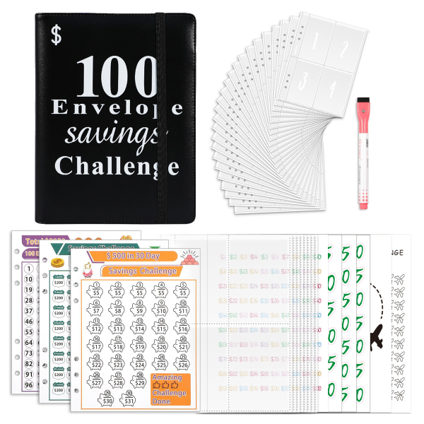 100 dagers pengebesparende utfordringsperm med kontantkonvolutter, spareutfordringsbok - Enkel og morsom måte å spare budsjettplanlegger på style1