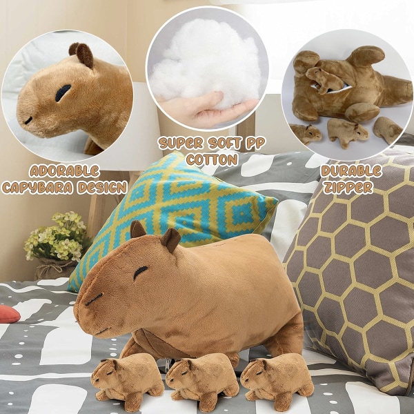 Sæt med 5 capybara-fyldte dyr, perfekt gave til børn