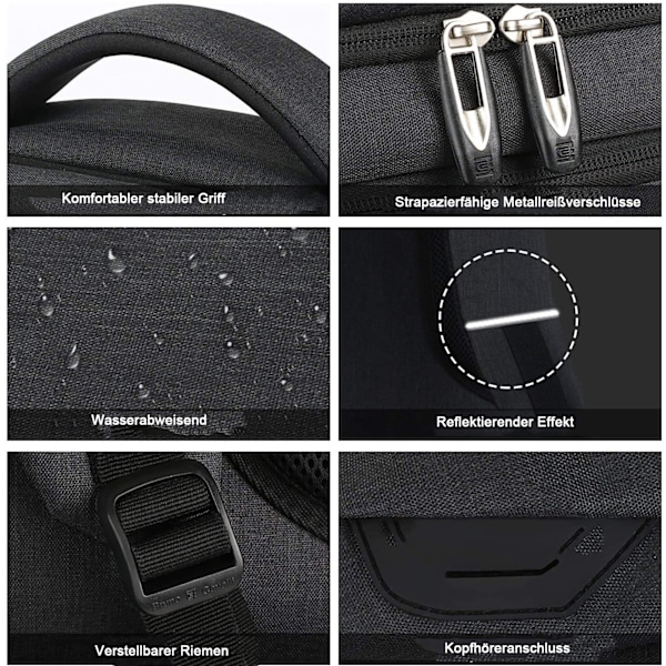 Affärsryggsäck för Laptop, Bekväma Axelremmar med USB-laddningsport för 15,6-tums Notebook, Vattentät & Justerbar, Stöldskyddsdesign