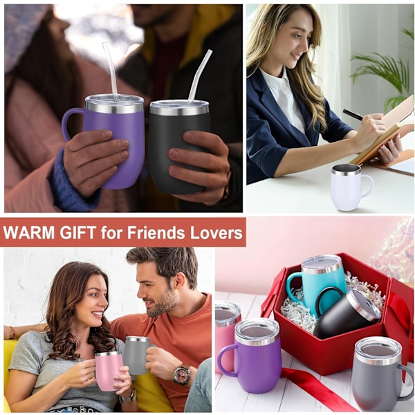 12oz Isolerad Kaffemugg med Handtag Rostfritt Stål Isolerad Kaffemugg Dubbelvägg Vakuum Resemugg Tumbler Kopp med Skjutbart Lock Resekaffe