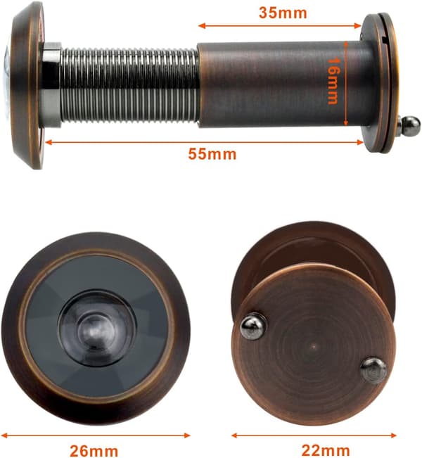 Titthål i rostfritt stål - 16 mm titthål för montering i 35-55 mm
