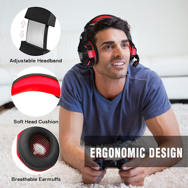 Professionellt Gaming Headset, Brusreducerande Mikrofon för PC PS4 PS5 Xbox One med Responsiva Ljuddrivrutiner, Mjuka Öronkuddar med Minnesskum för Multiplattform
