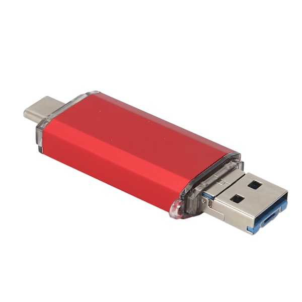 Minnessticka med aluminiumlegeringsskal, dubbla USB 3.1-kontakter för iPhone, Android-telefoner, PC, MacBook extern datalagring, 64 GB röd, Plug And