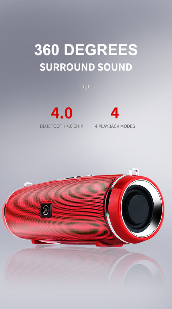 Röd bärbar Bluetooth-högtalare med dubbla högtalare, utomhus med rem