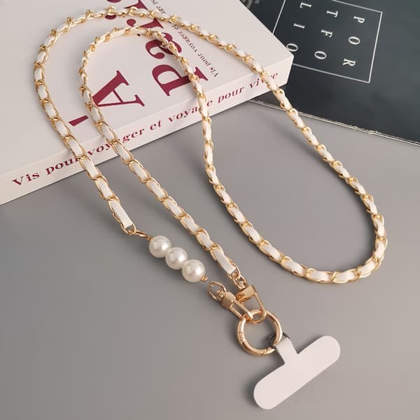 Crossbody Perlekæde Mobiltelefonrem Hvid white
