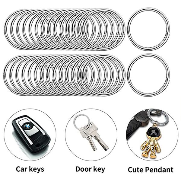 30 stk. nøkkelringer runde flate ringer sett metall delt ring stål