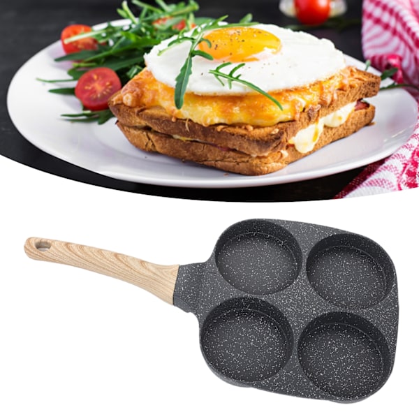 Aluminium 4 Kopp Äggstekpanna Non-Stick Äggkokare Pannkaka Panna Lätt Att Rengöra Trähandtag För Gasspis Induktionskokkärl Standardversion