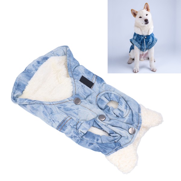 Hundejeansjakke Varm Kaldt Vær Plysj Denim Kjæledyrjakke for Små Mellomstore Store Hunder XL