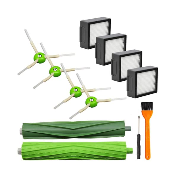 Ersättningsdelar för Roomba i7+ i4 E5 E6 E7-seriens dammsugare, gummiborste + HEPA-filter + sidoborste