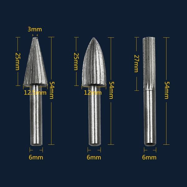 6-pakning 6 mm dobbelkuttede roterende wolframfreser med wolframskaft