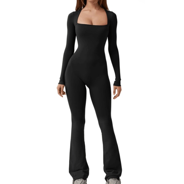 Jumpsuits för kvinnor Square Neck Bred Ben Full Längd Romper Playsuit XL