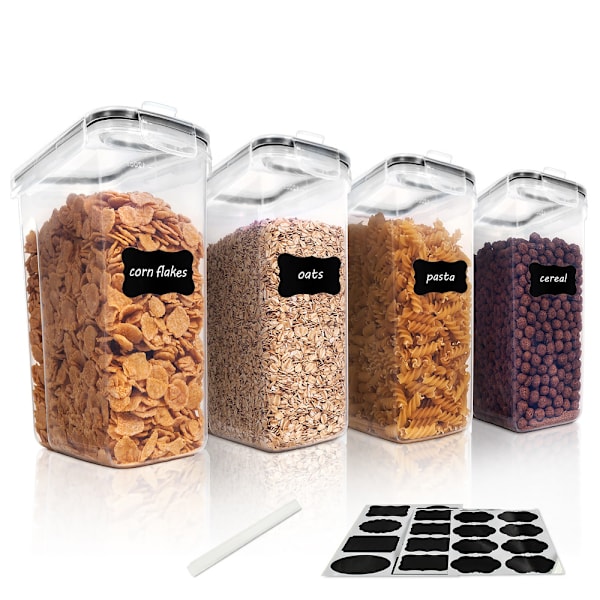 Förvaringsset för Skafferi, BPA-fria Plastbehållare med Transparenta Behållare, Utrymmeseffektiv Stapelbar Design, Lufttät Matförvaring för Torrmat