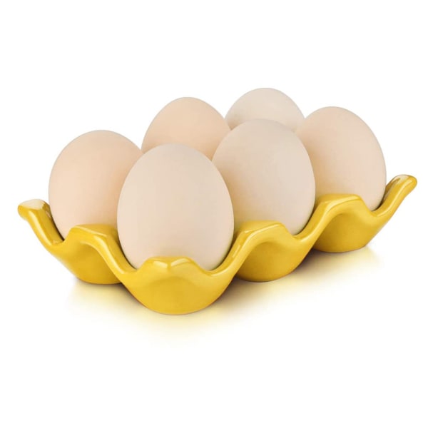 Keramisk eggplate, 6 gitter egg holder, gul