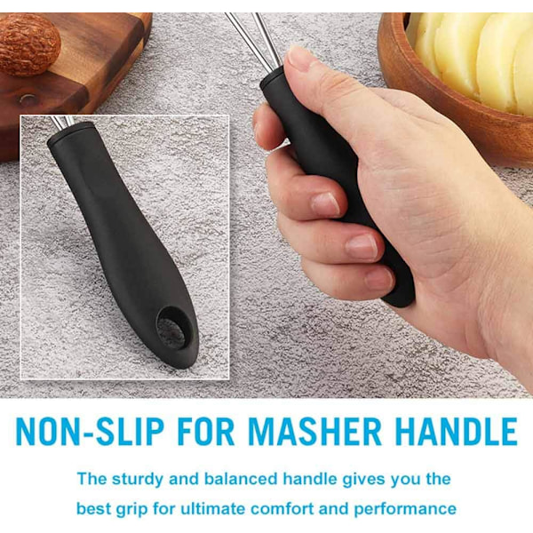 Multipurpose moser for kjøkken, slitesterk potetmoser i rustfritt stål med ergonomisk design og glatt overflate, allsidig kjøkkenverktøy for poteter
