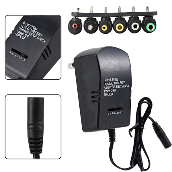 Mångsidig Universell AC-adapter, Strömförsörjningsladdare Med Justerbar Utgångsspänning För Hushållselektronik Och Mer (3V, 4.5V, 6V, 7.5V, 9V, 12V)