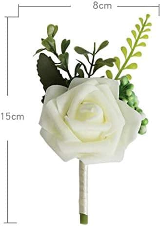 4 stk. bryllupsknapphullsblomst for menn, hvit bryllupsknapphullsblomst