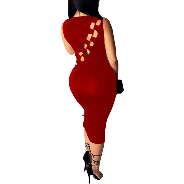Sexy ermeløs bandasje for kvinner Skinny miniklubbkjole, rød