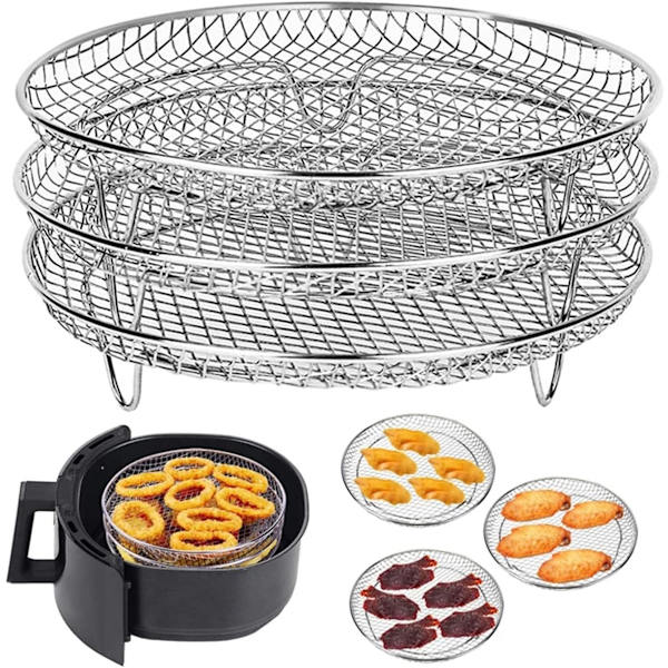 Airfryer Riste 3-lags Stabelbare Dehydrator Riste Rustfrit Stål