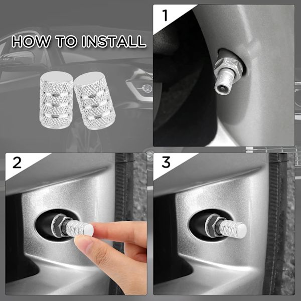 Bildäck Silver Dammskydd, 4-pack Aluminiumlegering Däckventil, Enkel