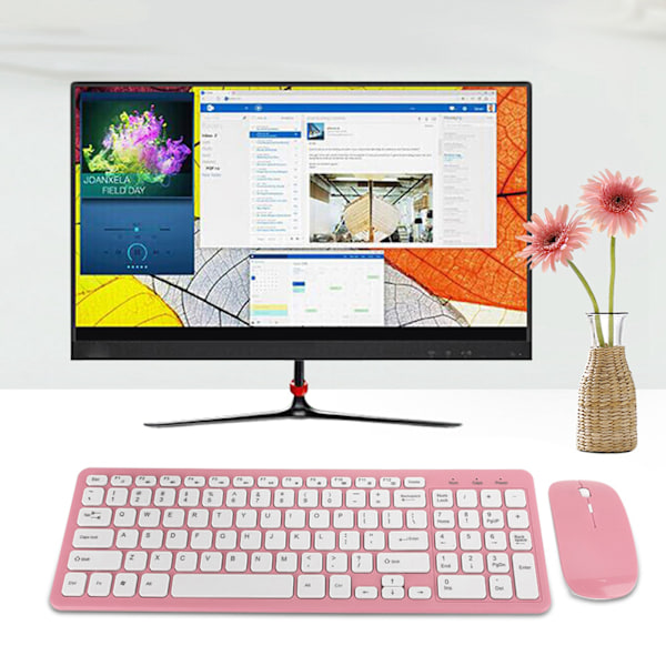 Trådlöst tangentbord och mus-set, Universell kompatibilitet, Automatisk energisparfunktion, Ergonomisk design för kontor och hemmabruk, Rosa