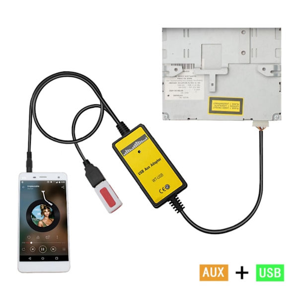USB AUX CD-växlare för bilar, Stabil anslutningskvalitet ABS-material för oavbruten musiklyssning under resan