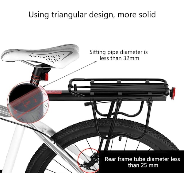 Snabbmonterad cykelpakethållare, lastbärare i aluminiumlegering för 24-29 tums mountainbikes, maximal belastning upp till 100 kg, med