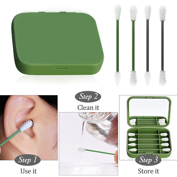 2-pack återanvändbara bomullspinnar i silikon, bärbara silikonswabs