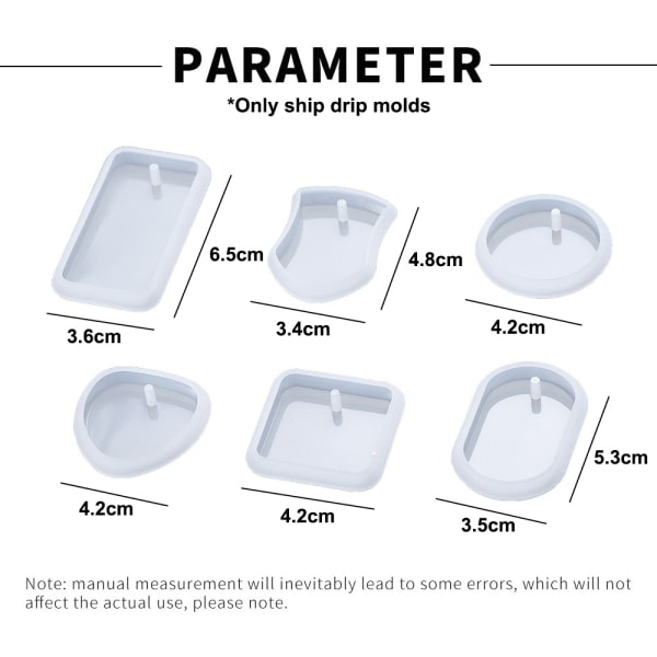 6 stk. Resinformer for anheng, DIY-sett, hjerte-/runde-/firkantede former
