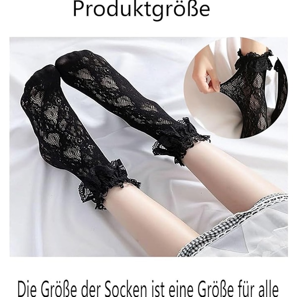 3 par japanska JK-pälssockor (svart + vit + grå), söt spetsvolangdesign, ogenomskinliga prinsessbomullssockor, en måste-ha sockkombination för