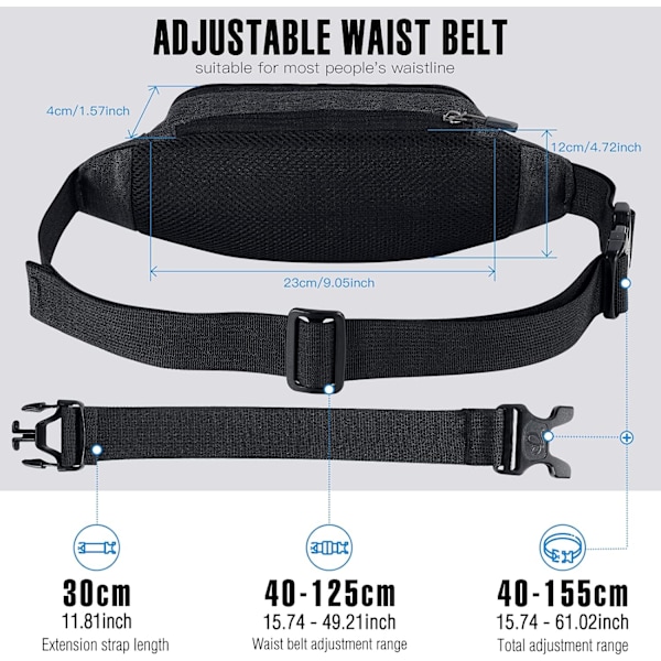 Crossbody Magväska för Män och Kvinnor, Justerbart Midjebälte med Slitstarkt Vattenavvisande Material, Stilren Design för Utomhusaktiviteter och Resor