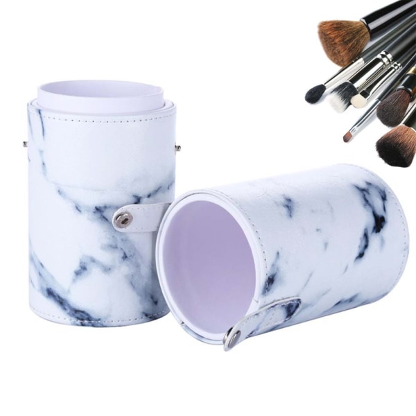 Sminkborstar Hållare Resande Marmor Case Organizer Kosmetisk kopp Cylinder Förvaringslåda Väska Veganskt Pu-läder Runt Stor kapacitet