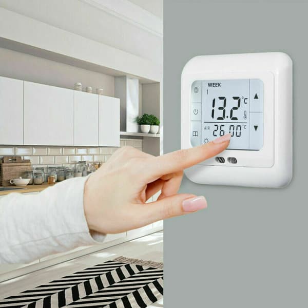 Smart Termostat til Elektriske Varmesystemer, Digital Touchskærm med Gulvsensor og Børnelås, Programmerbare Tider og Temperaturer til Infrarød
