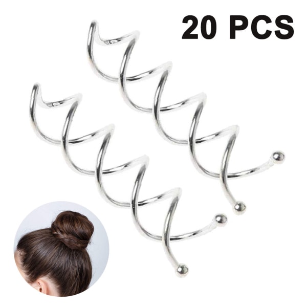 20 spiralhårnålar för DIY-hårstylingnålar, vridlås, silver
