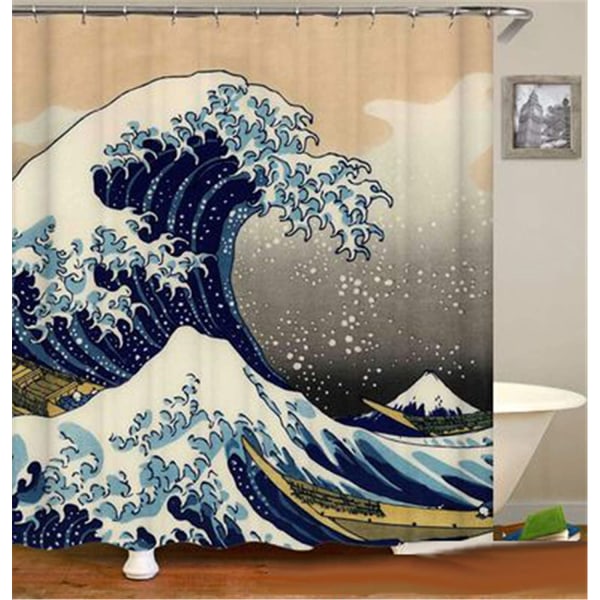 Wave duschdraperi set badrum dekoration med krok vattentät