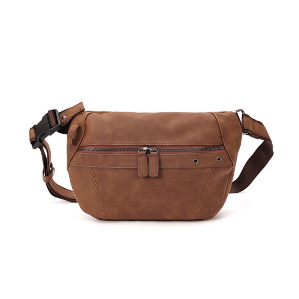 Crossbody Sling Bröstväska, Vegetabiliskt Garvat Läder Med Justerbar Bred Axelrem Och Funktionella Väskfunktioner