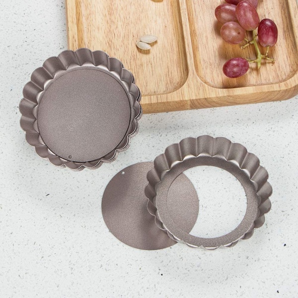 6 stk 4 tommers mini terteform Non-Stick Quiche Pan Flyttbar, Grå