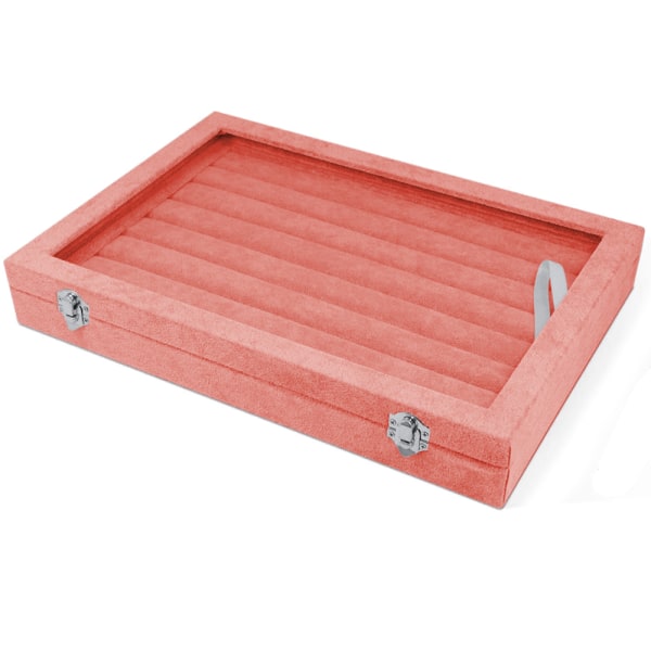 Velvet Ring -säilytyslaatikko - kirkkaalla lasikannella, vaaleanpunainen