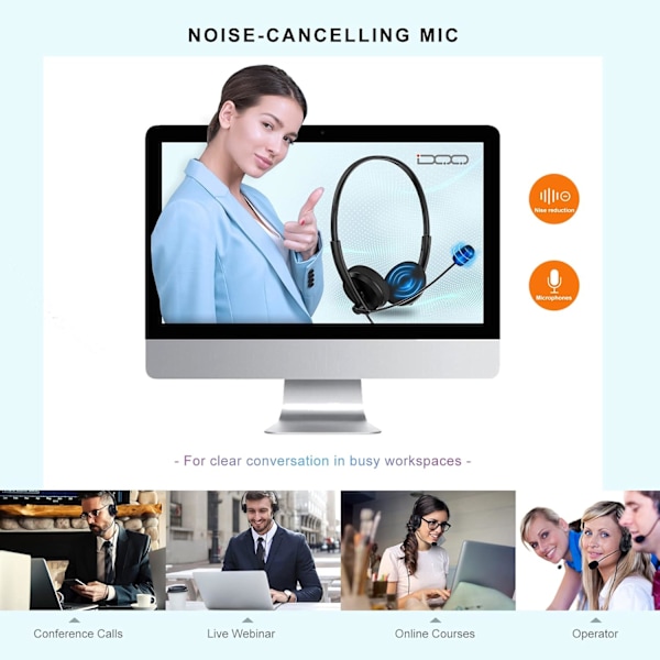 Plug and Play-headset, kristallklara samtal med brusreducerande mikrofon, lätt design och justerbart huvudband ger oöverträffad komfort