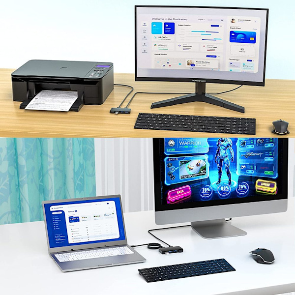 Usb 3.0 Kvm Switch Selector, Portabel Utgång Perifer Delningsswitch För Skrivare Skanner Tangentbord Mus, Led-indikator Visar Aktiv Dator, Plug