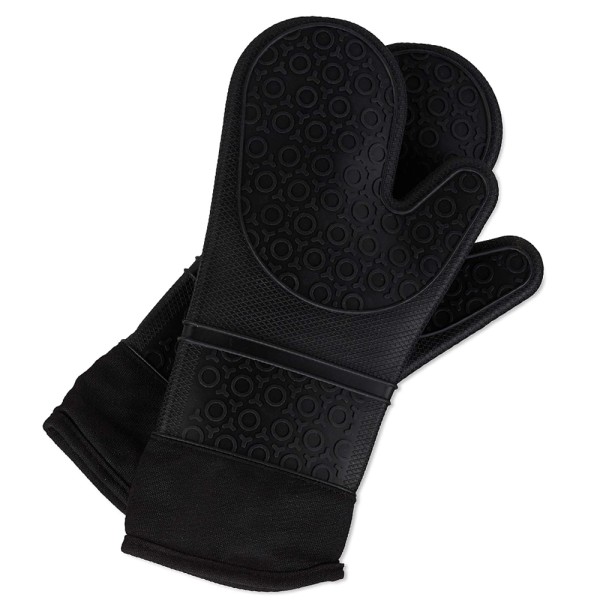 1 Pair Soft Non-Slip Oven Gloves, for Kitchen Cooking,Black